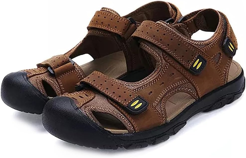 

Мужские спортивные походные сандалии Asifn, регулируемые, повседневные, спортивные, рыбацкие, для пляжа, кожаные, с закрытым носком, противоударные, летние, желтый