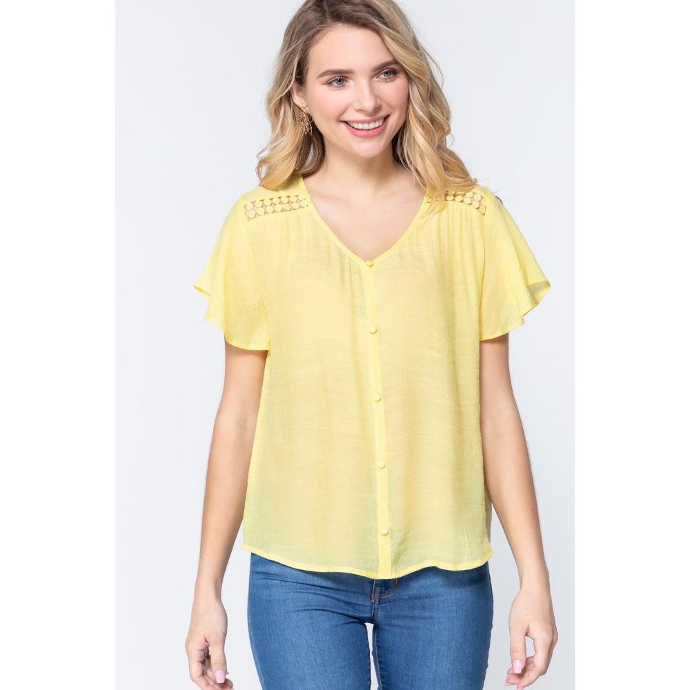 

Короткий тканый топ с оборками и V-образным вырезом FASHNZFAB, цвет lemon
