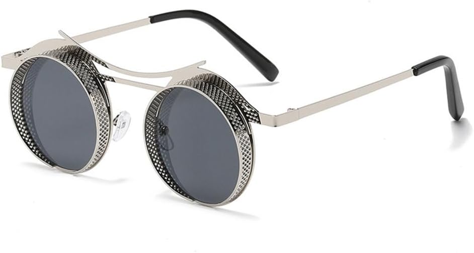 

Круглые солнцезащитные очки в стиле стимпанк для женщин и мужчин, с металлической сеткой, с индивидуальным дизайном, солнцезащитные очки для женщин с защитой от УФ-излучения UV400 TYUVIVO, C8silver-black