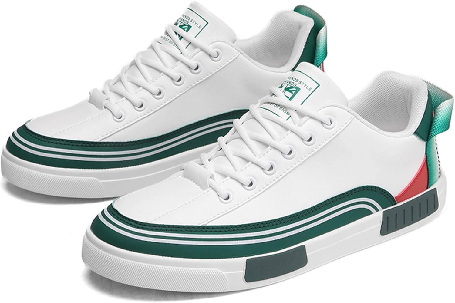 

Мужские повседневные кроссовки для скейтборда с полосатым дизайном и цветными блоками, низкие, на шнуровке, для прогулок на улице, уличного бега и спортивного стиля Dacnakby, белый/зеленый