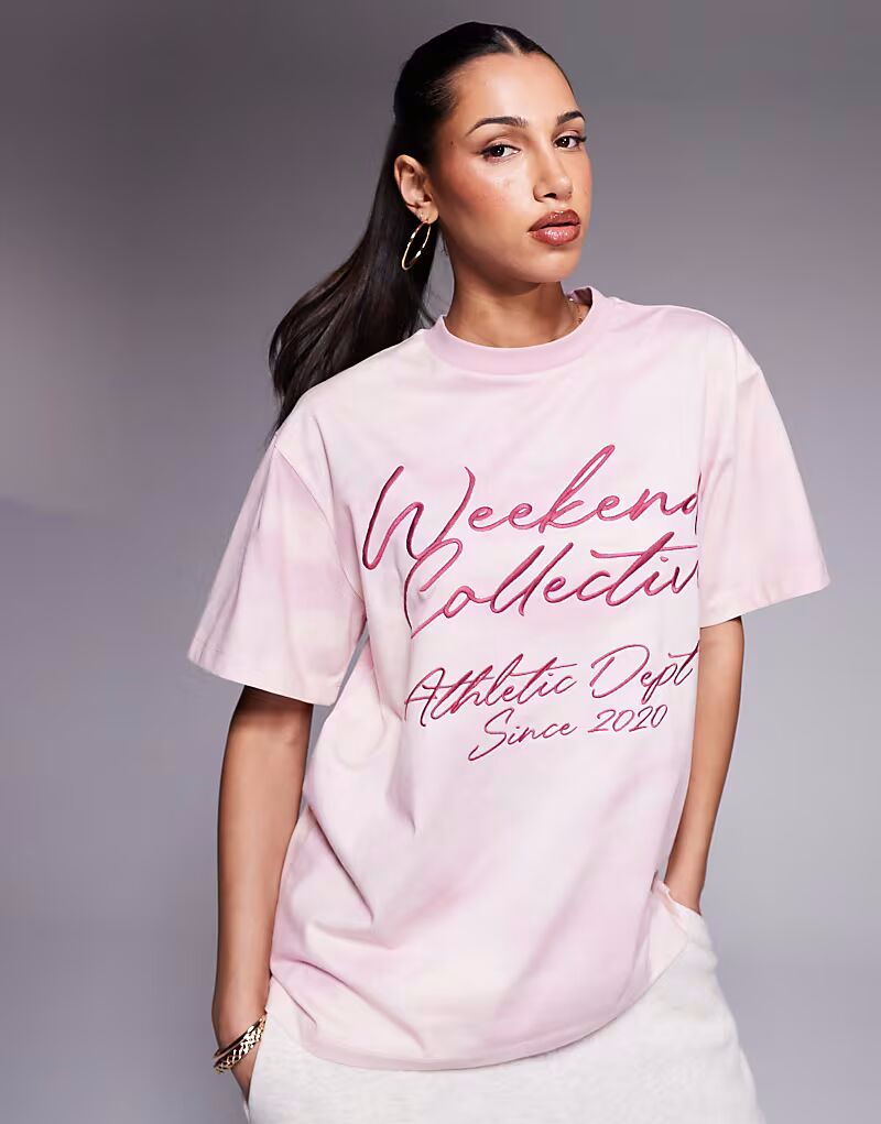 

Футболка Weekend Collective с принтом тай-дай розового цвета ASOS Weekend Collective