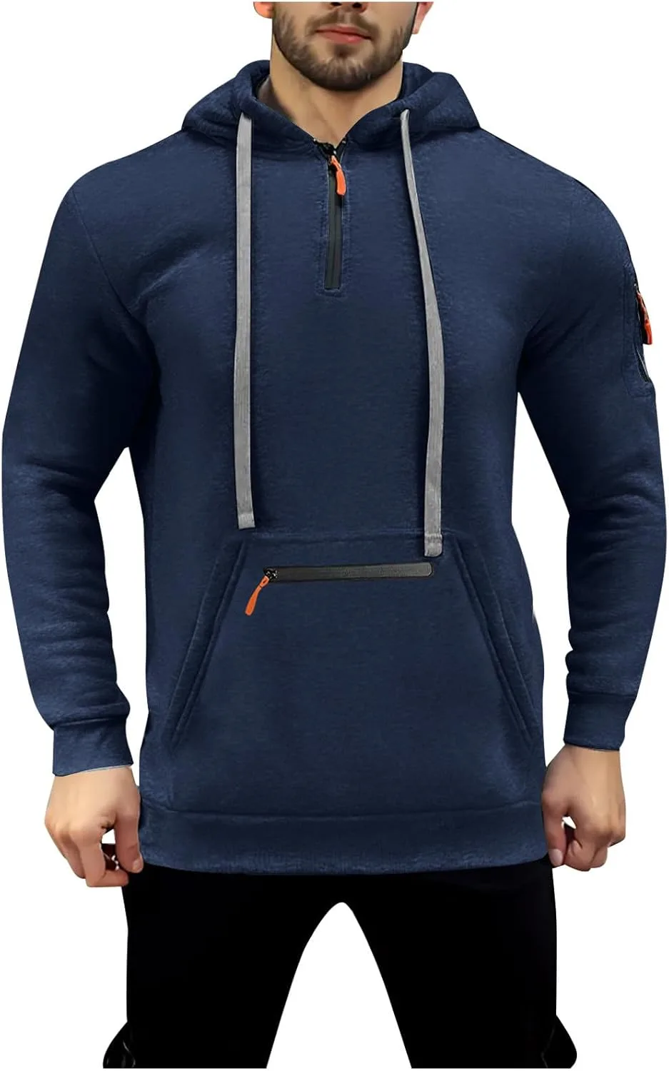 

Мужская худи с четвертью молнии Pullover Big and Tall тактическая с длинным рукавом и карманами