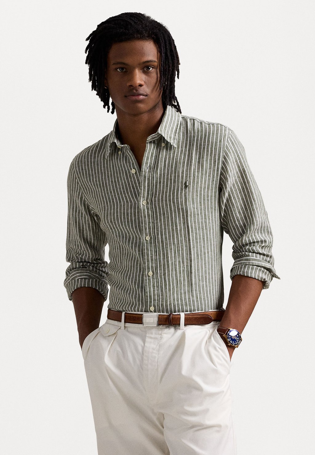 

Рубашка CUSTOM FIT STRIPED LINEN SHIRT Polo Ralph Lauren, оливковый