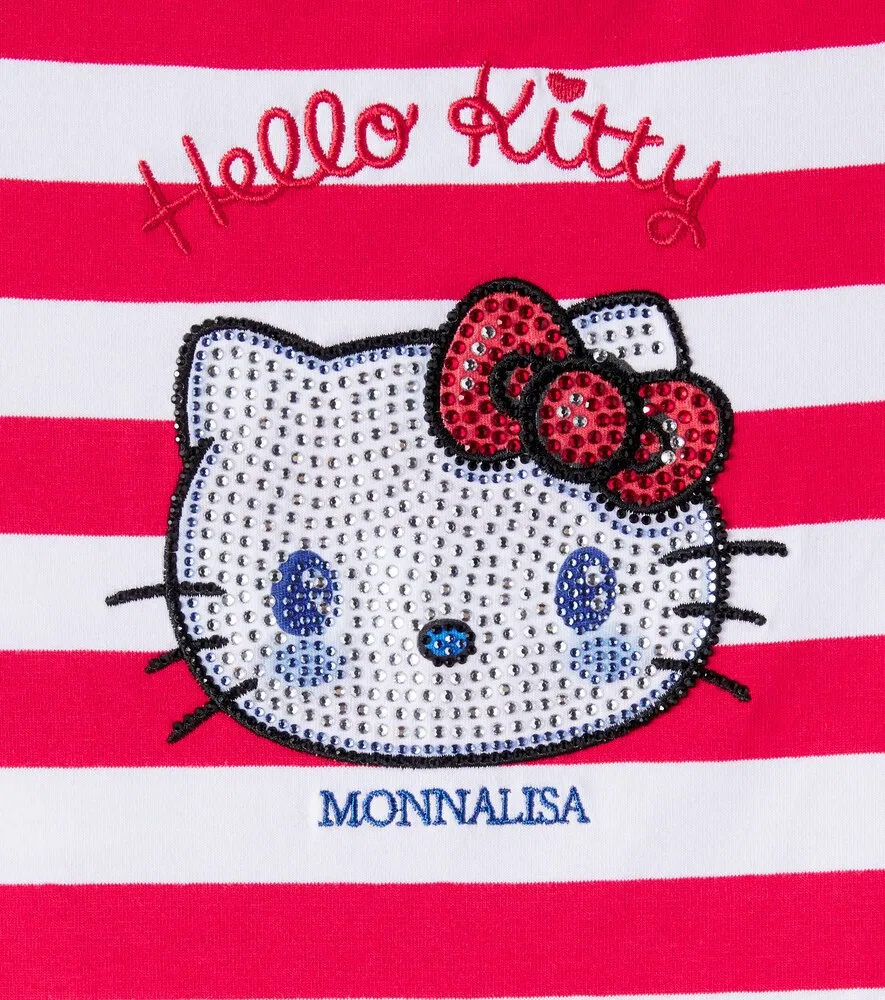 Футболка из хлопковой смеси в полоску с изображением Hello Kitty Monnalisa, красный — фото 3