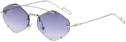 

HaoLMi - Женские солнцезащитные очки с двойной перемычкой в ​​стиле ретро, ​​солнцезащитные очки с защитой от УФ-излучения UV400, без оправы, многоугольной формы, Silver Gradient Gray