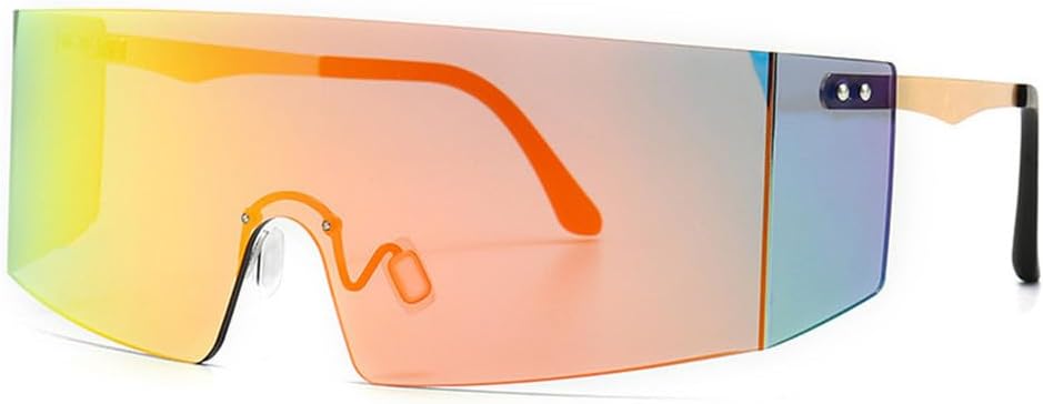 

Очки-маска большого размера с одной линзой, солнцезащитные очки с яркими линзами, модные, для мужчин и женщин, защита от УФ-излучения UV400, винтажные очки KTUCN, Gold-dazzle