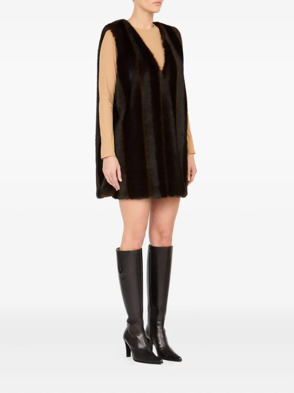 Платье мини из искусственного меха MM6 Maison Margiela, черный — фото 3