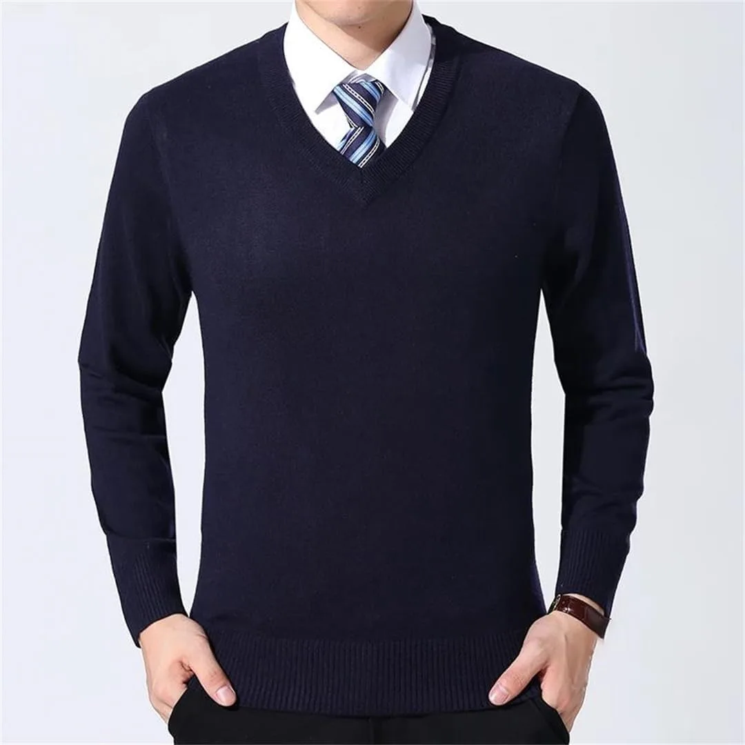 Мужской вязаный свитер с V-образным вырезом, Slim Fit, утепленный — фото 2