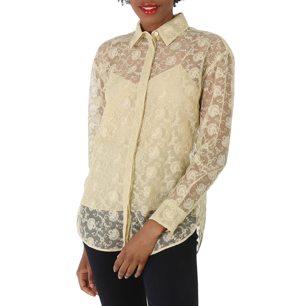 

Бурберри Бледно-желтый узор Кестрел Кружевной топ Burberry