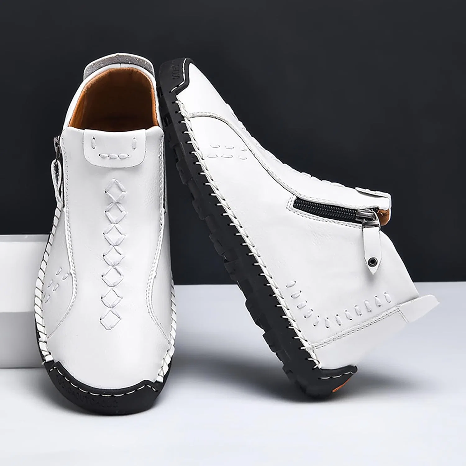 Herren Leder Freizeitschuhe, Лоферы Оксфордские слипоны Schuhe Stiefeletten Handnähte Seitlicher Reißverschluss, Прогулочные кроссовки Wanderschuhe Renaissance Mokassins Mittelalterliche Stiefel Generic, Weiß — фото 3