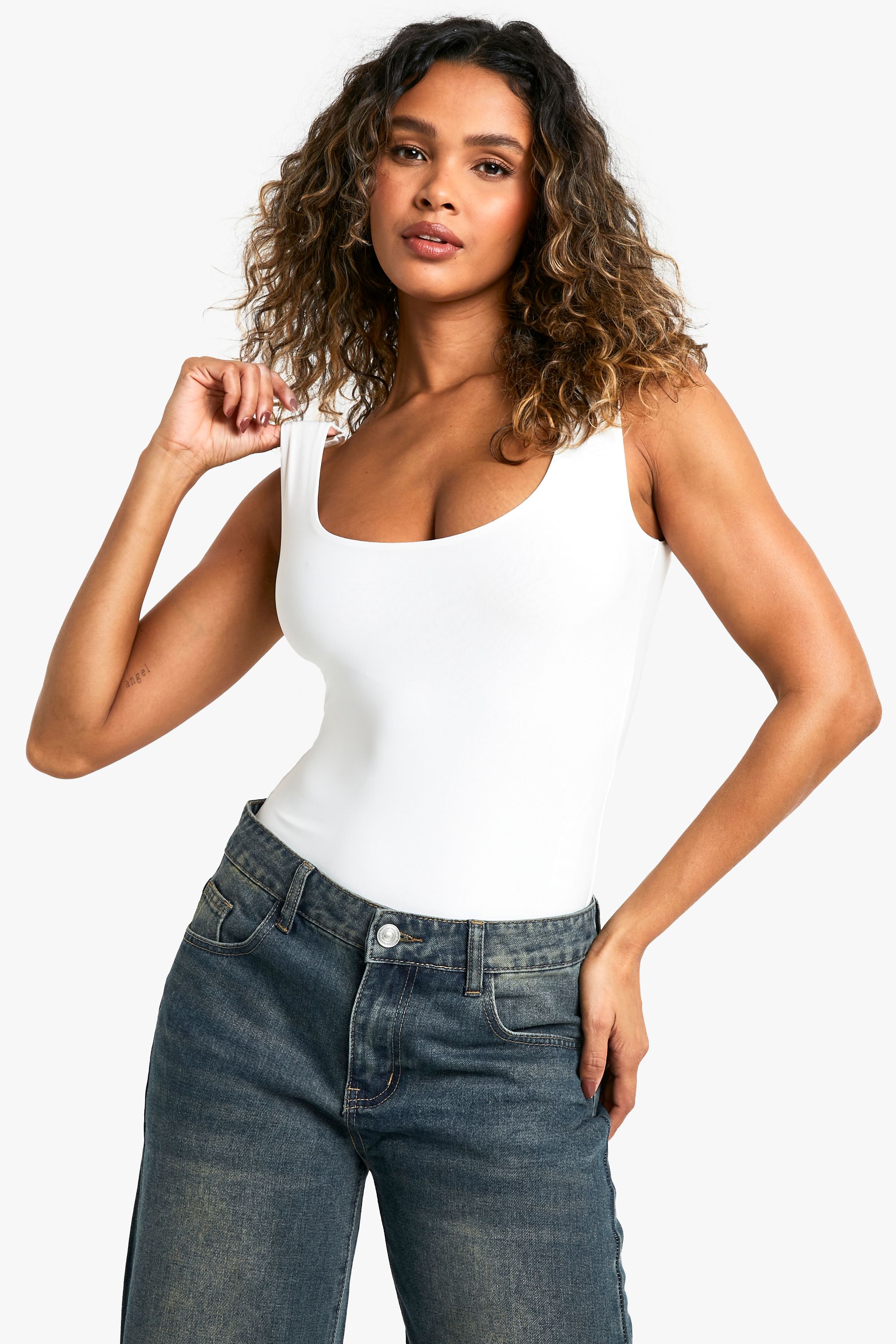 

Двухслойное боди с круглым вырезом Boohoo, белый
