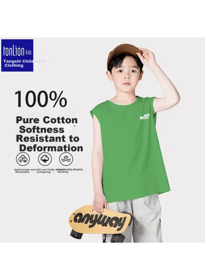 Майка спортивная без рукавов хлопковая Tonlion Kids, зеленый