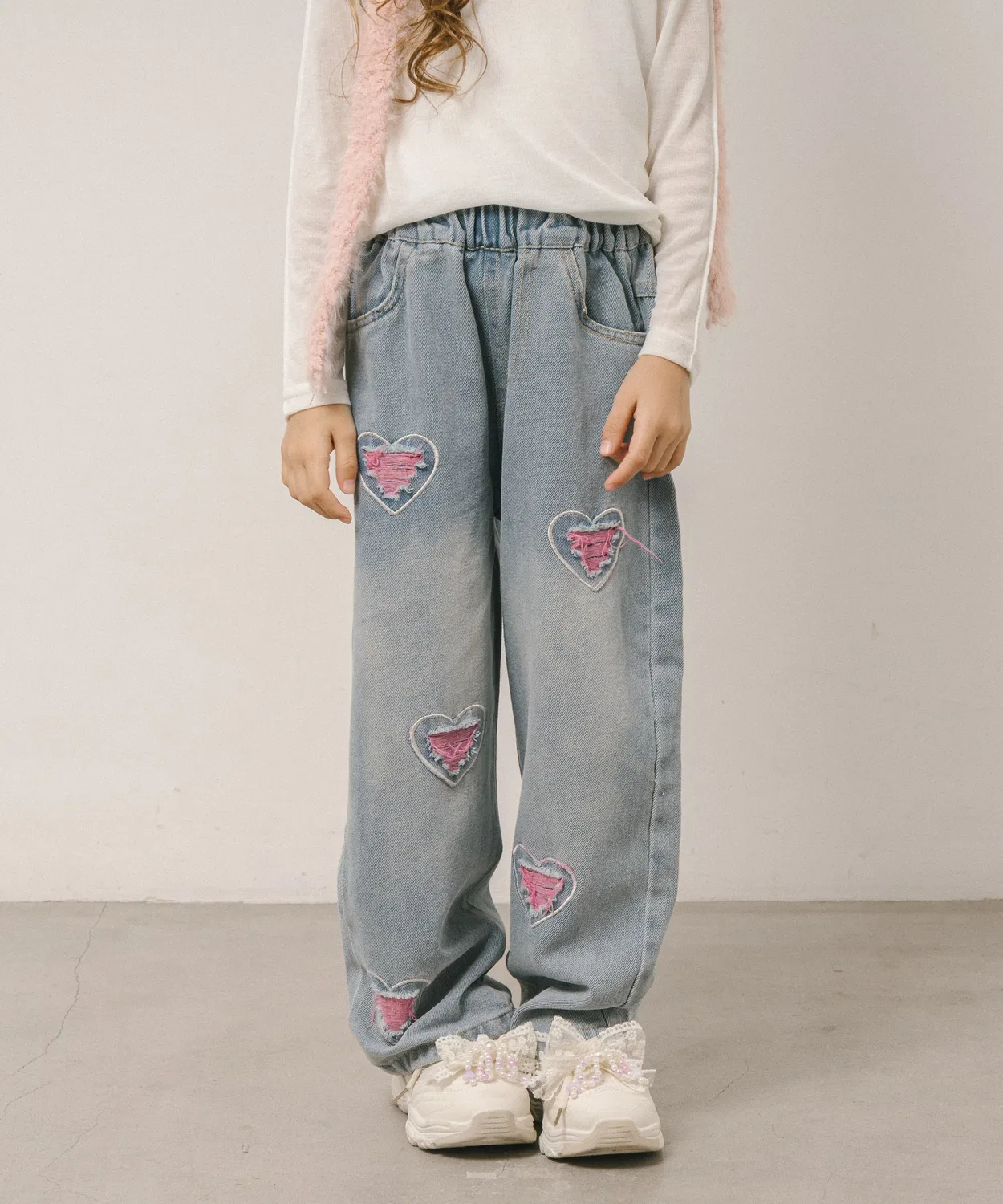Детские джинсы с сердцем и розовыми потертостями, модель Heart Color Damage URBAN CHERRY, Blue