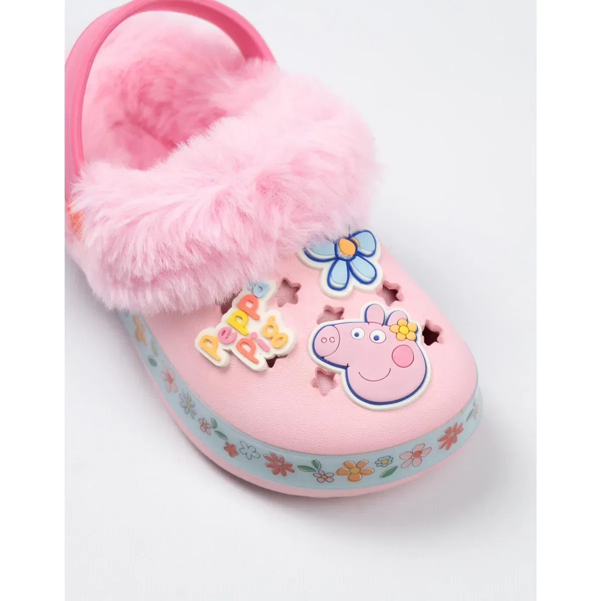 Детские сабо для девочек с мехом Flowers Peppa Pig, Pink — фото 4