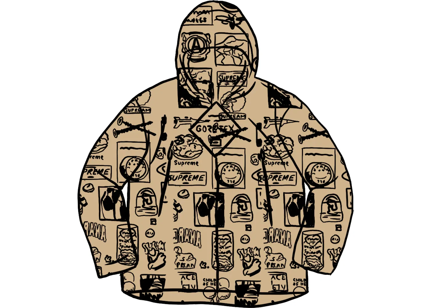 Мужская куртка-бомбер с принтом Supreme GORE-TEX Stickers Shell Jacket (SS21), Tan