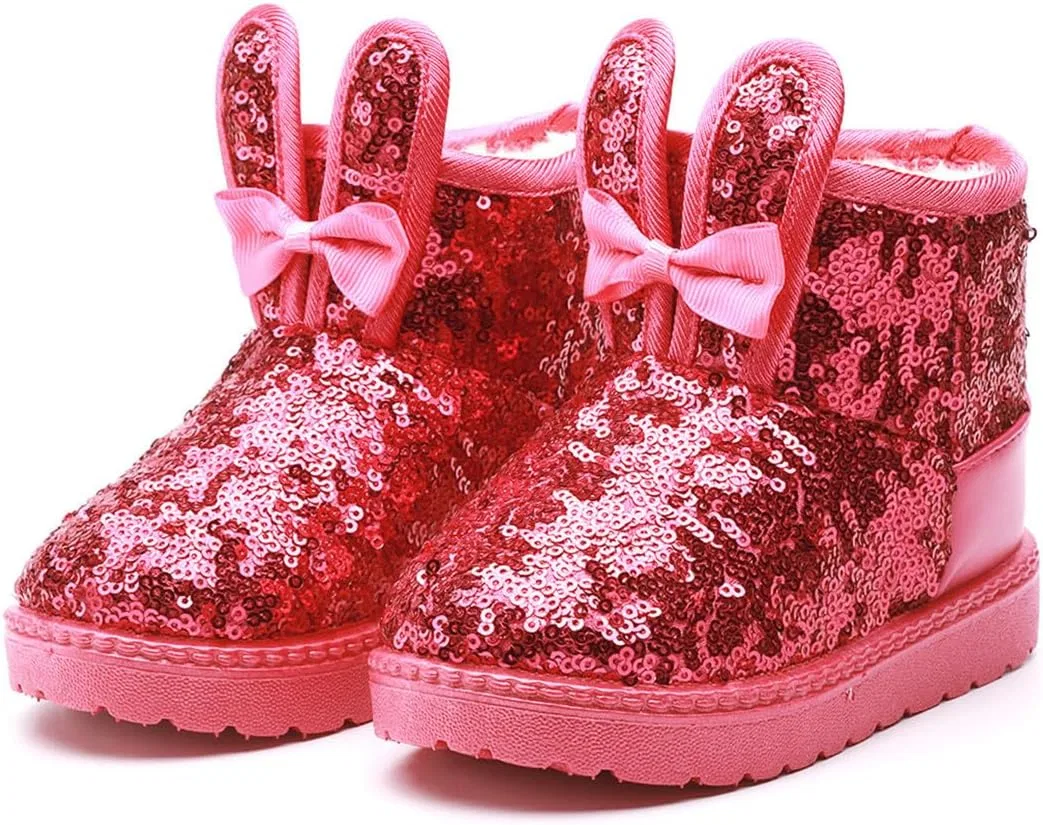 Детские зимние сапоги с пайетками для мальчиков и девочек DADAWEN, Hot Pink