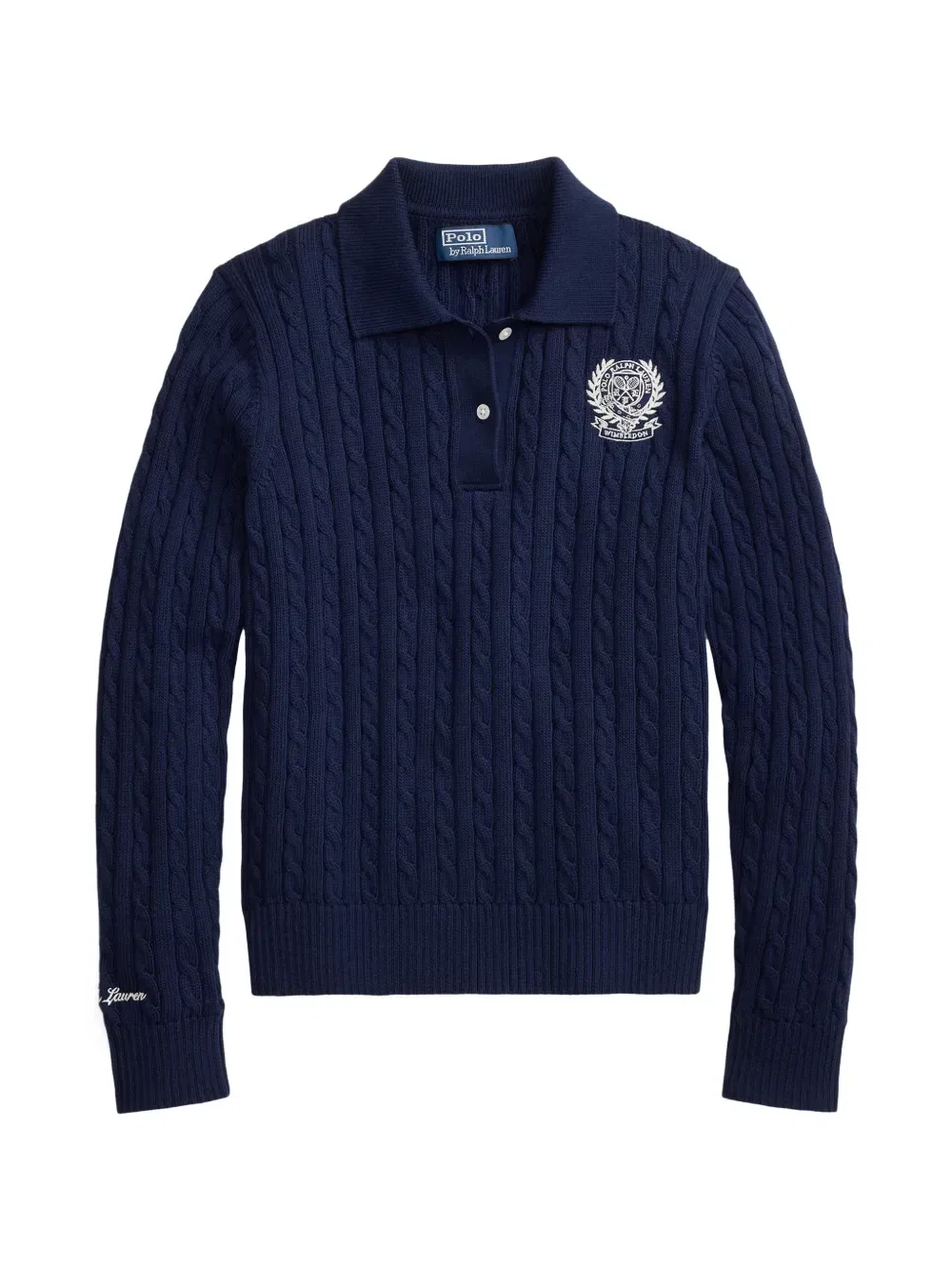 Свитер с плетеным узором и ворником поло Polo Ralph Lauren, синий
