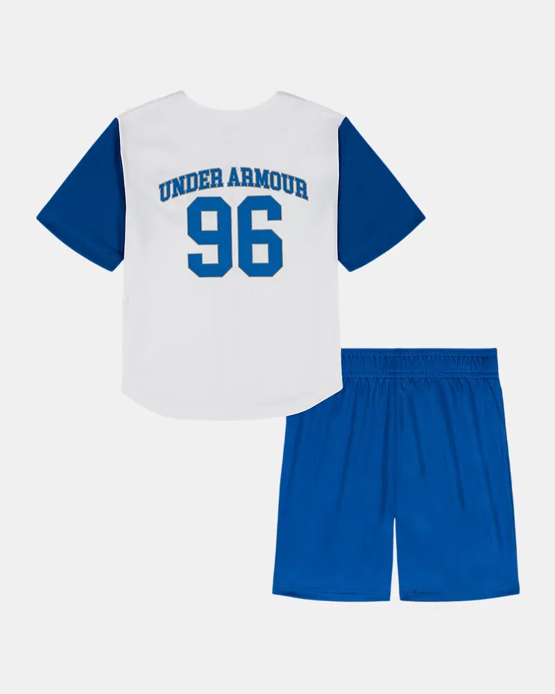 Комплект для мальчиков из сетчатой футболки и шорт UA Baseball Jersey UnderArmour, White — фото 3