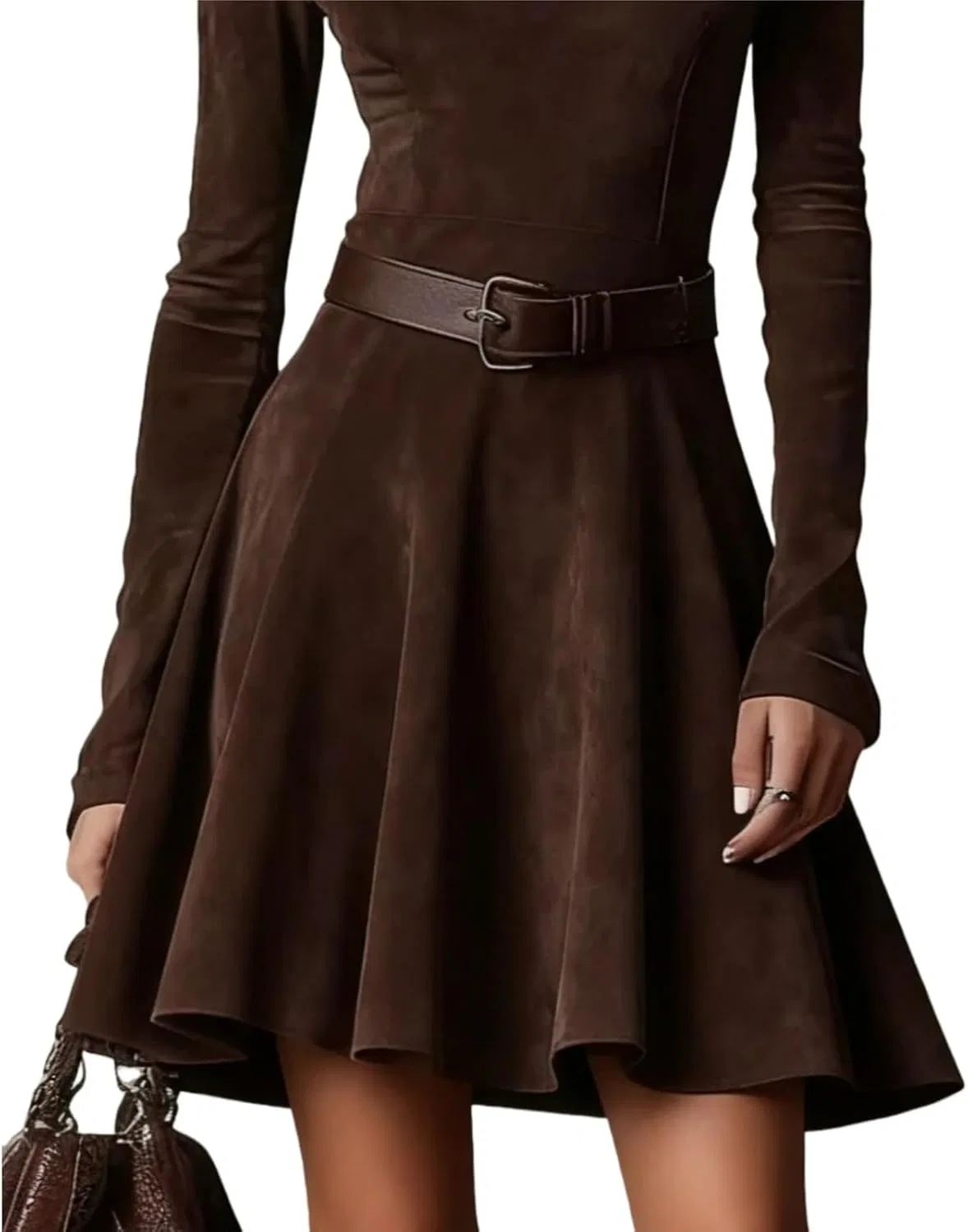 Женское мини-платье с длинным рукавом винтажное Bodycon, Brown — фото 2