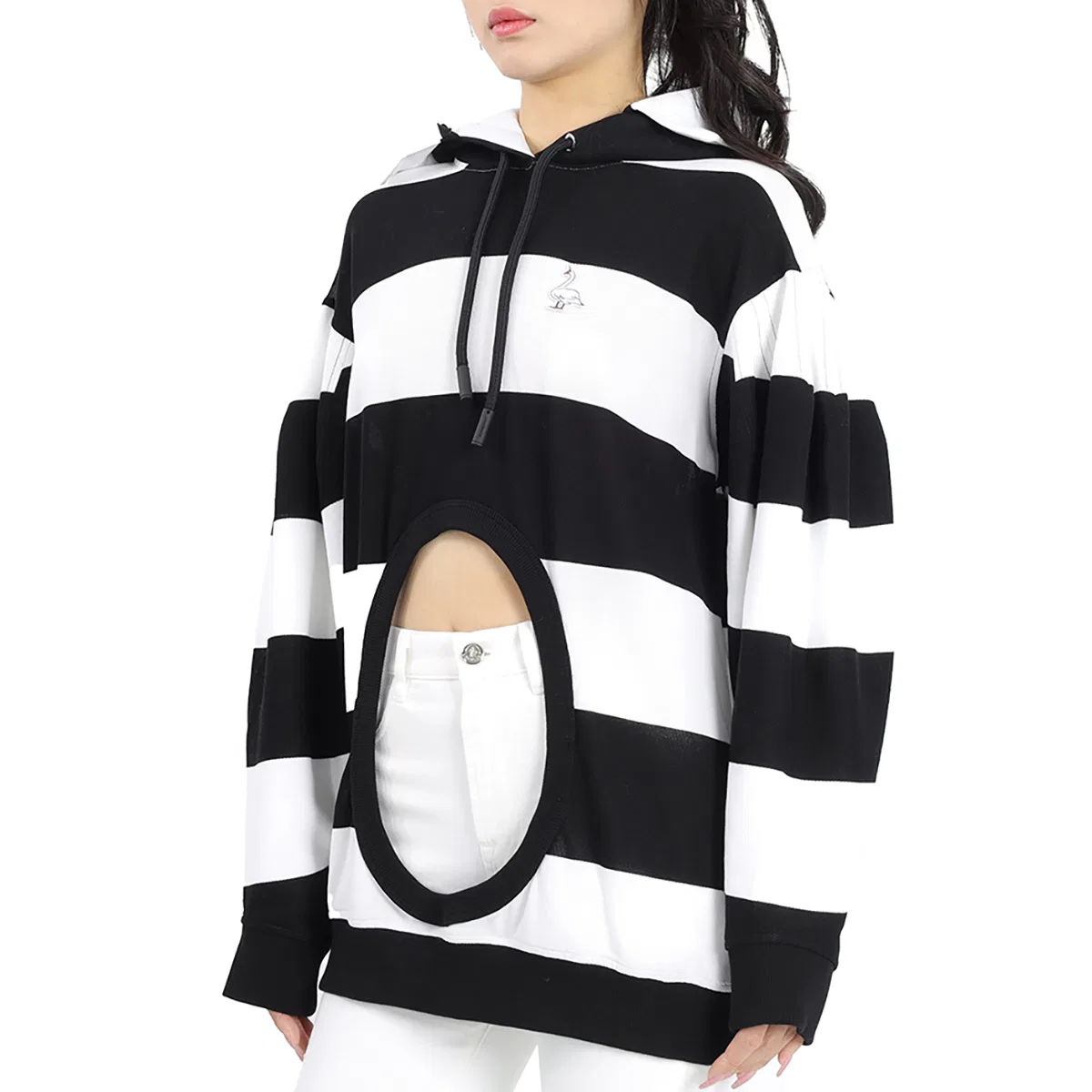 Худи с вырезом и полосатым принтом Cut-out Detail Striped Cotton Hoodie Burberry, Black — фото 2