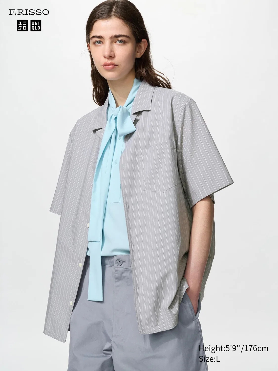 Рубашка Uniqlo, короткий рукав, в полоску, розовый — фото 3