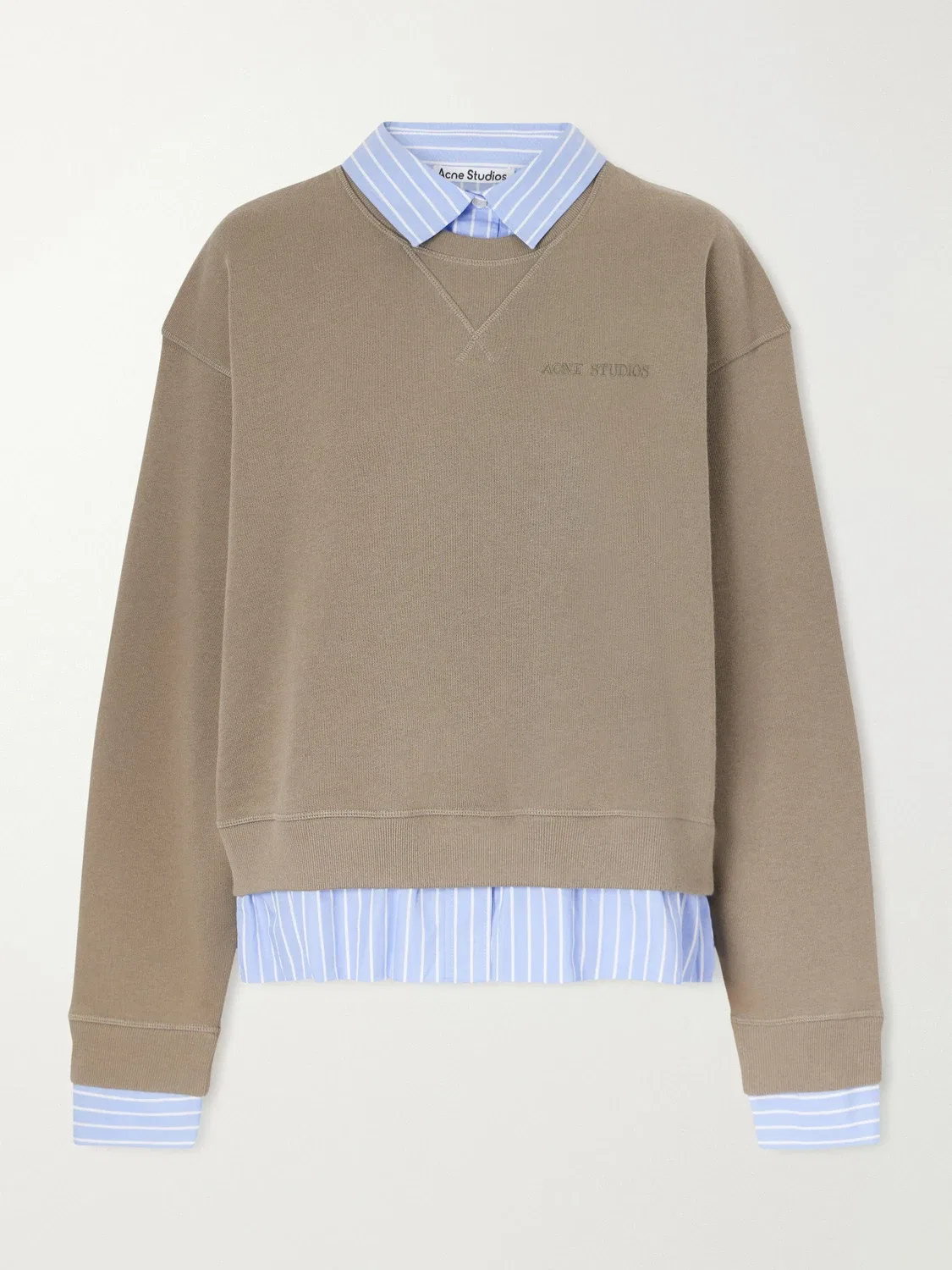 Свитшот из хлопкового флиса с отделкой из многослойного полосатого поплина Acne Studios, бежевый