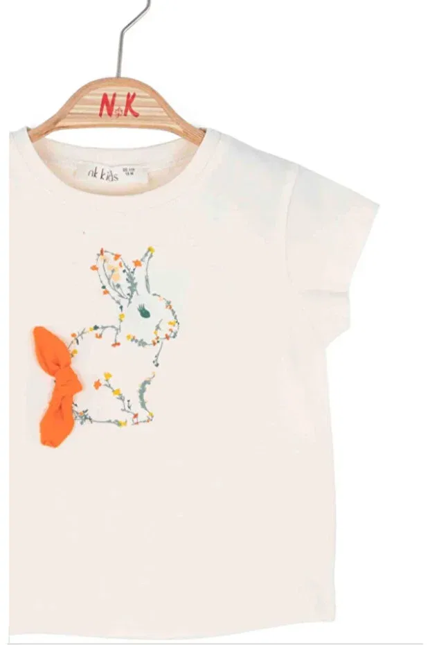 Детская футболка для девочек с принтом 31627 rabbit Nk, Cream — фото 3
