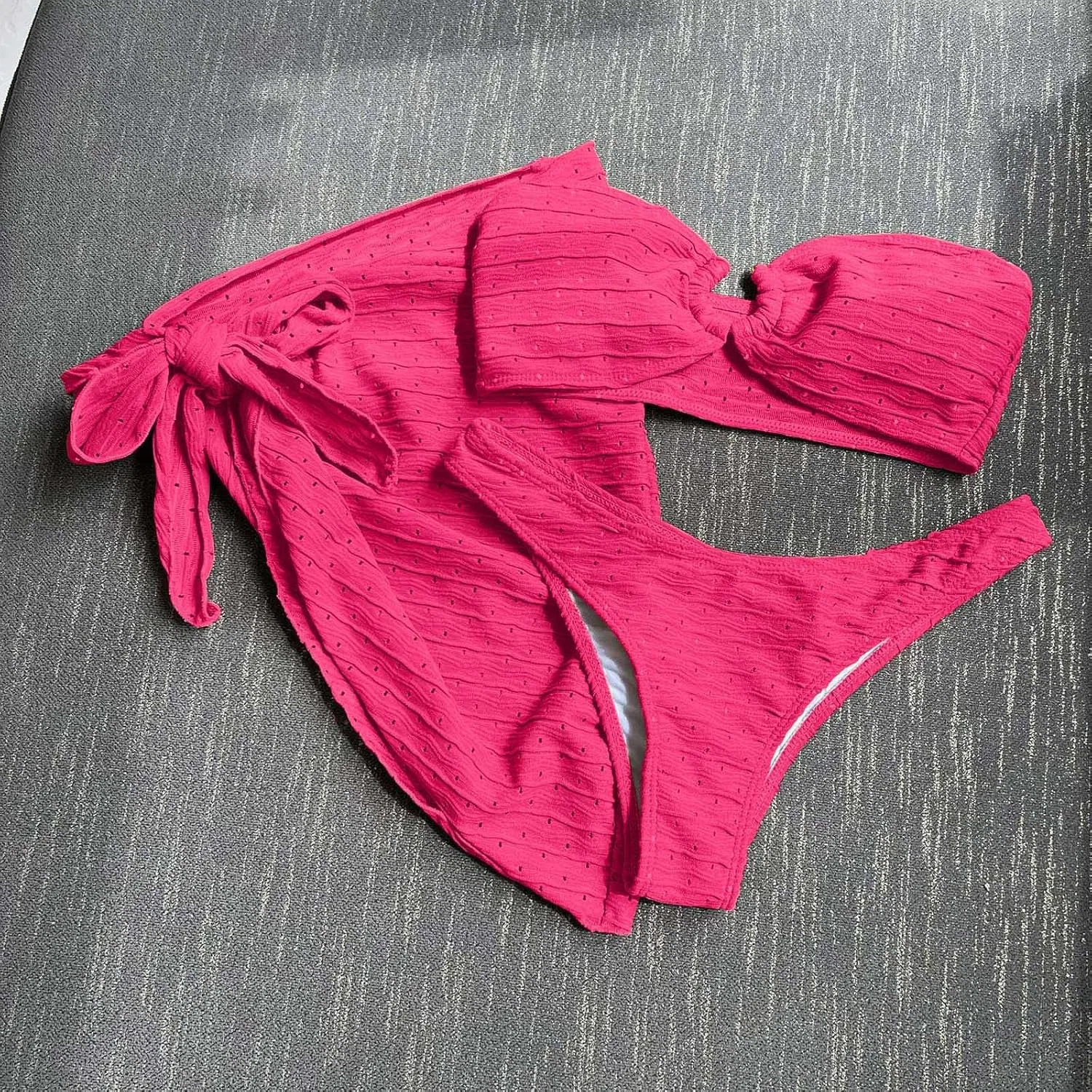 Женский купальник бикини с юбкой-накидкой, A01_hot Pink — фото 3