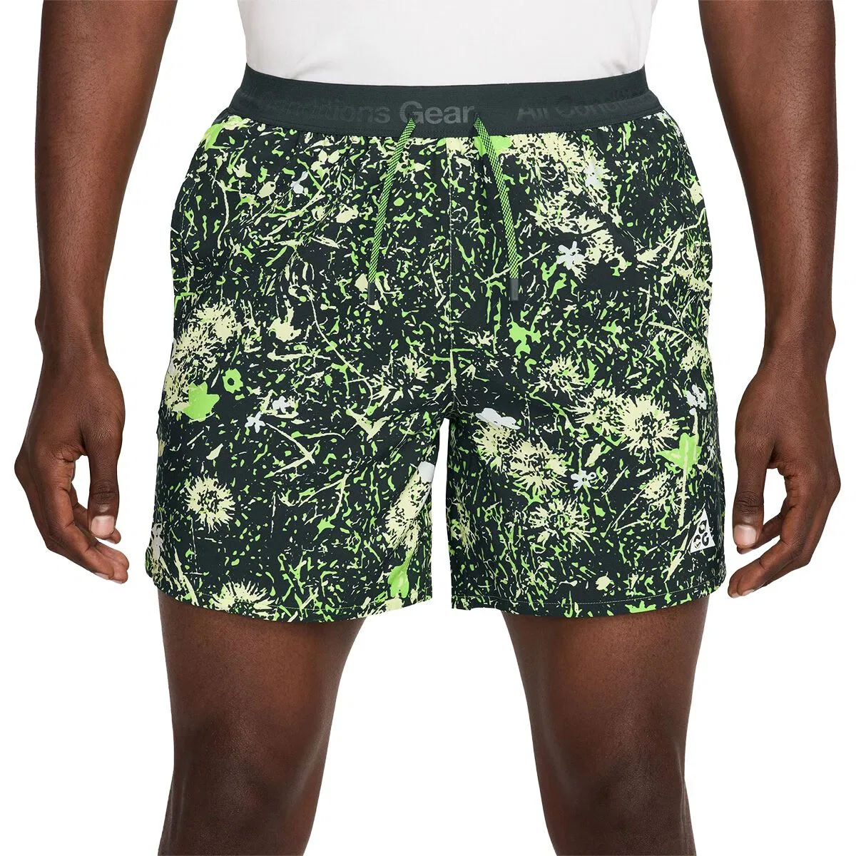 Мужские шорты для бега с принтом Nike ACG Dri-FIT Second Sunrise 6in AOP, Mean Green/Black Spruce/Summit White