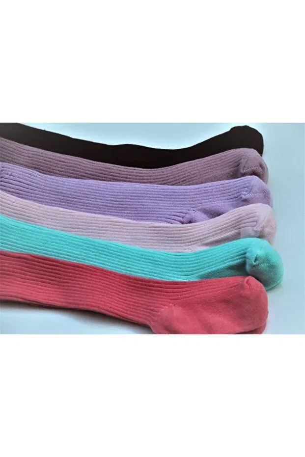 Детские носки для девочек длинные органические Pack of 6 Derby Knee Socks Bebeğime Çorap, Pomegranate Blossom-Turquoise-Turquoise-Pink-Lilac-Rose Dried-Burgundy — фото 2