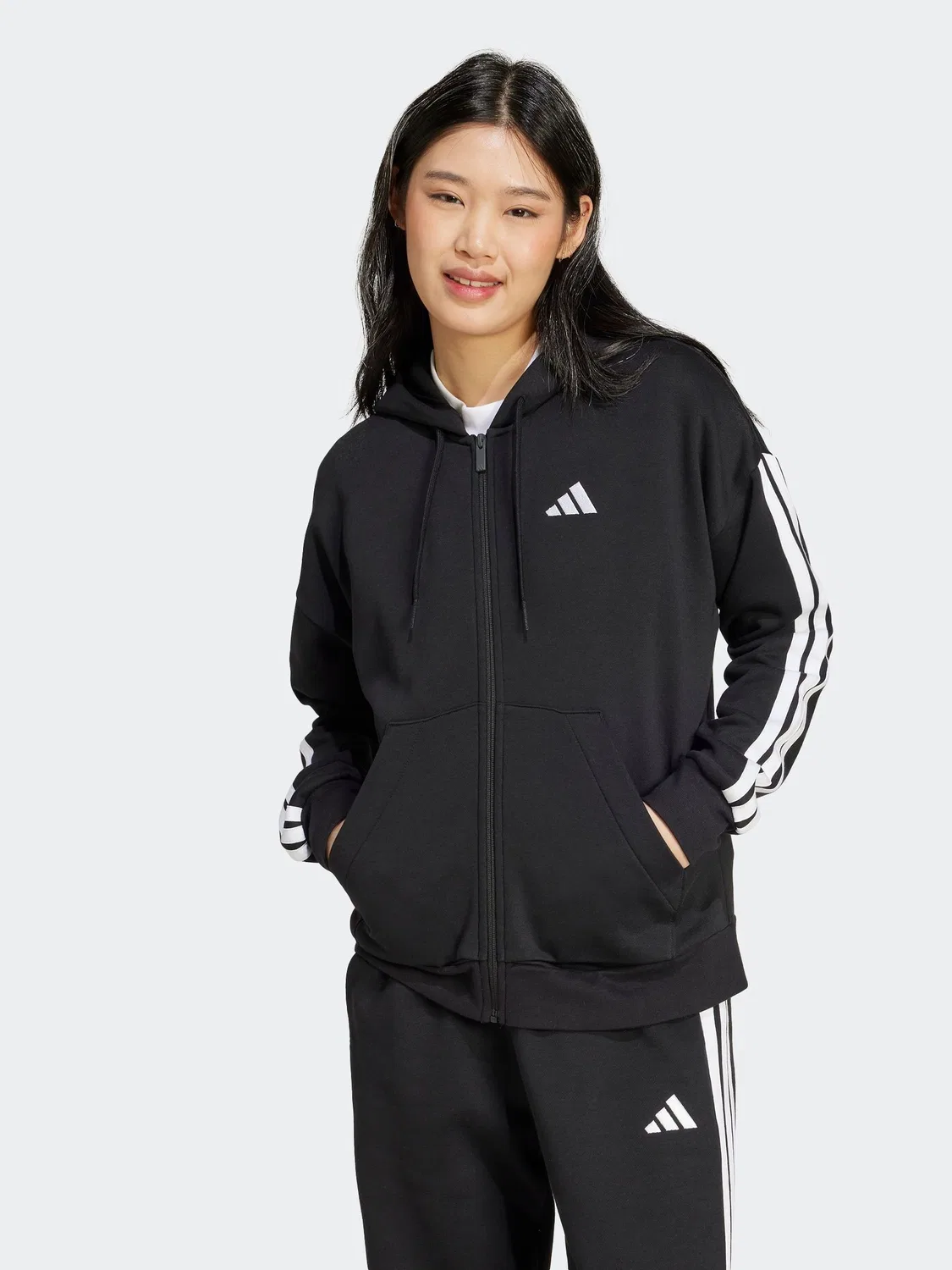 Худи на молнии с капюшоном, флис adidas, черный