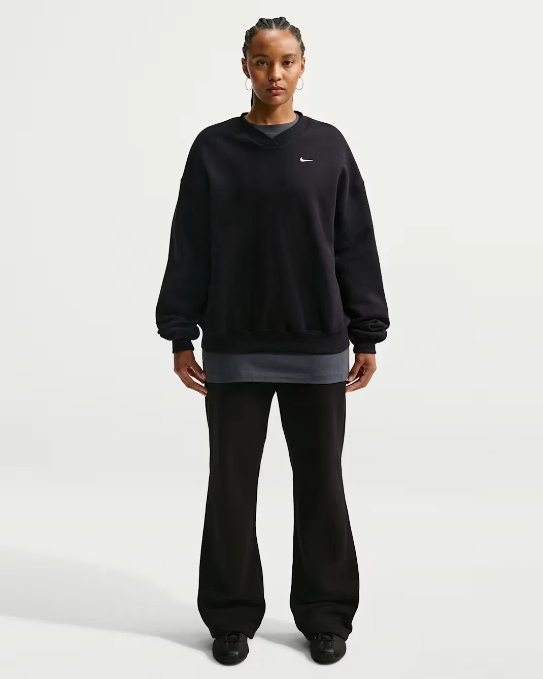 Женская свободная кофта с V-образным вырезом Nike Studio Fleece Medium Weight, Total Black/Sail — фото 4