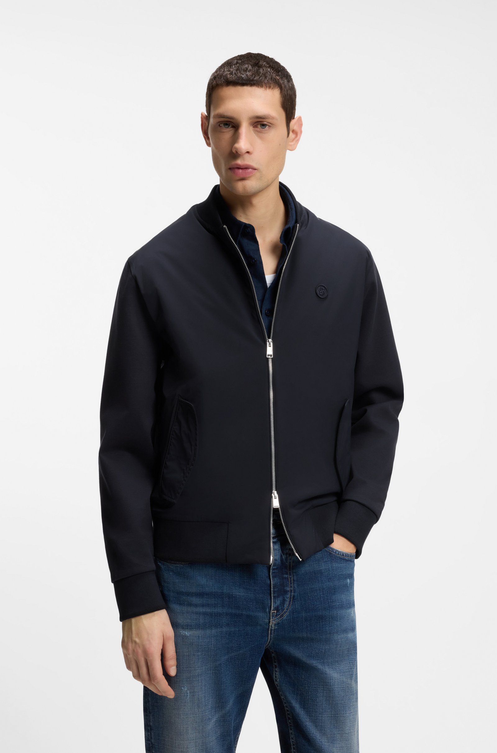 

Толстовка Boss Mercerised-Cotton Zip-Up With Double B Monogram, темно-синий