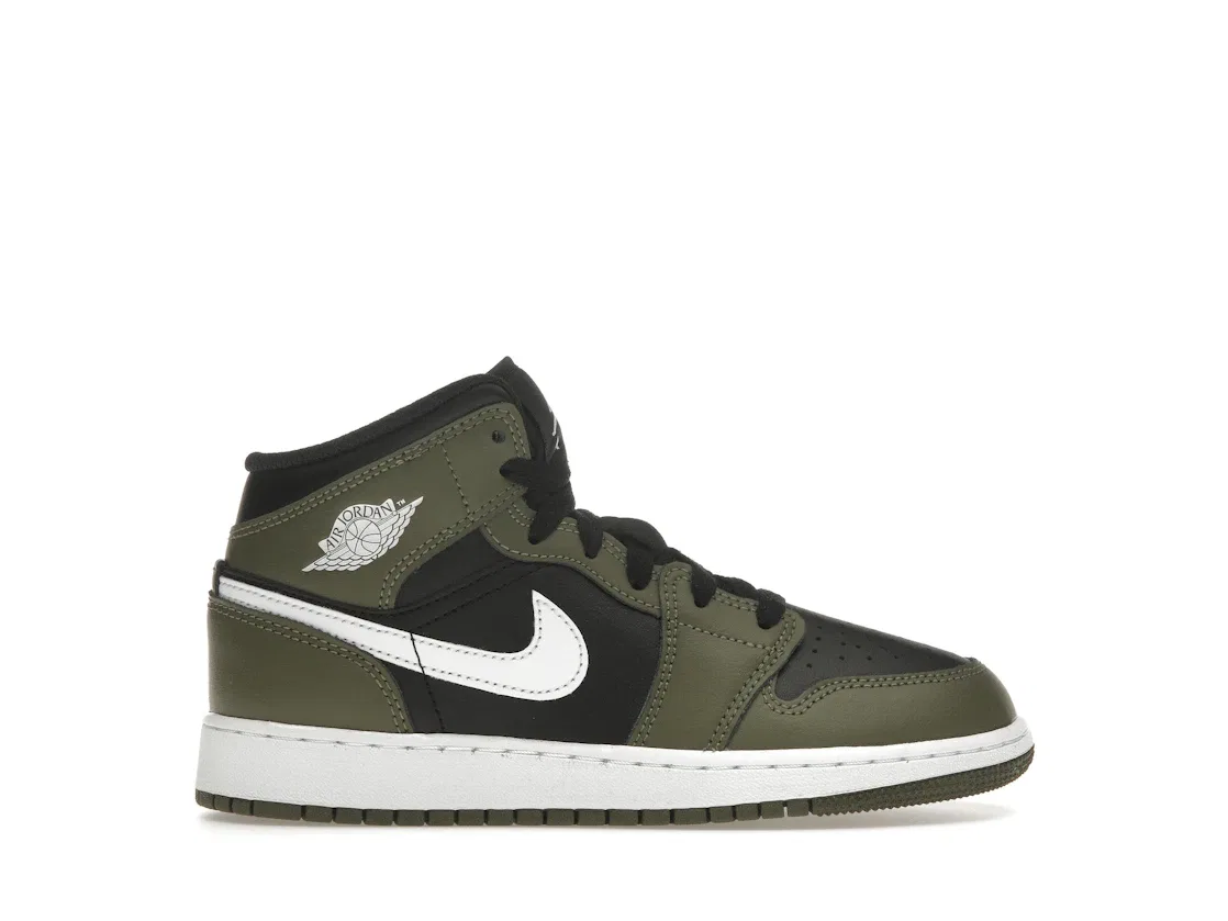 Детские кроссовки Lifestyle с принтом Jordan 1 Mid Jordan, Black/White/Medium Olive