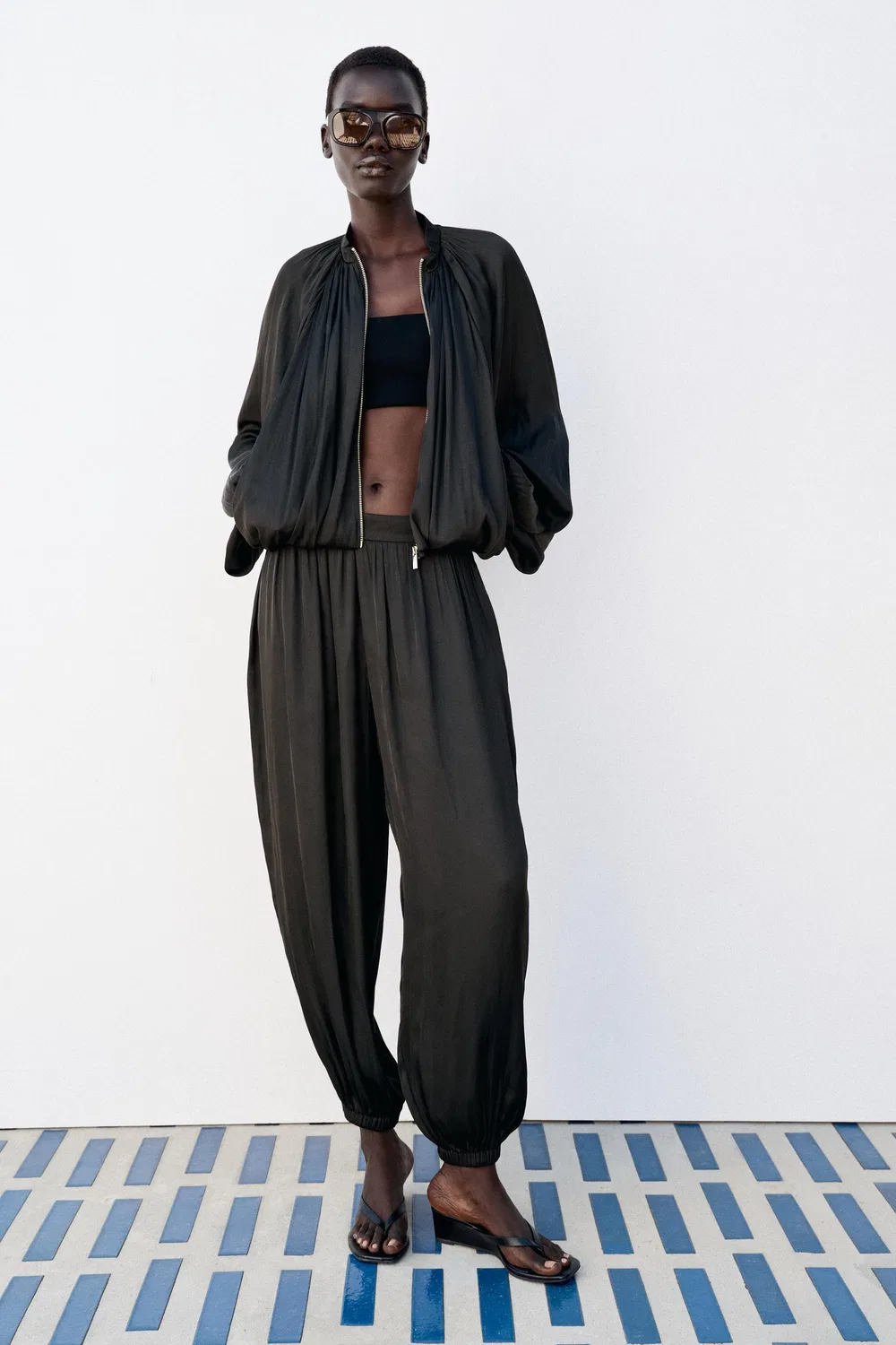Атласная куртка-бомбер ZARA, Black