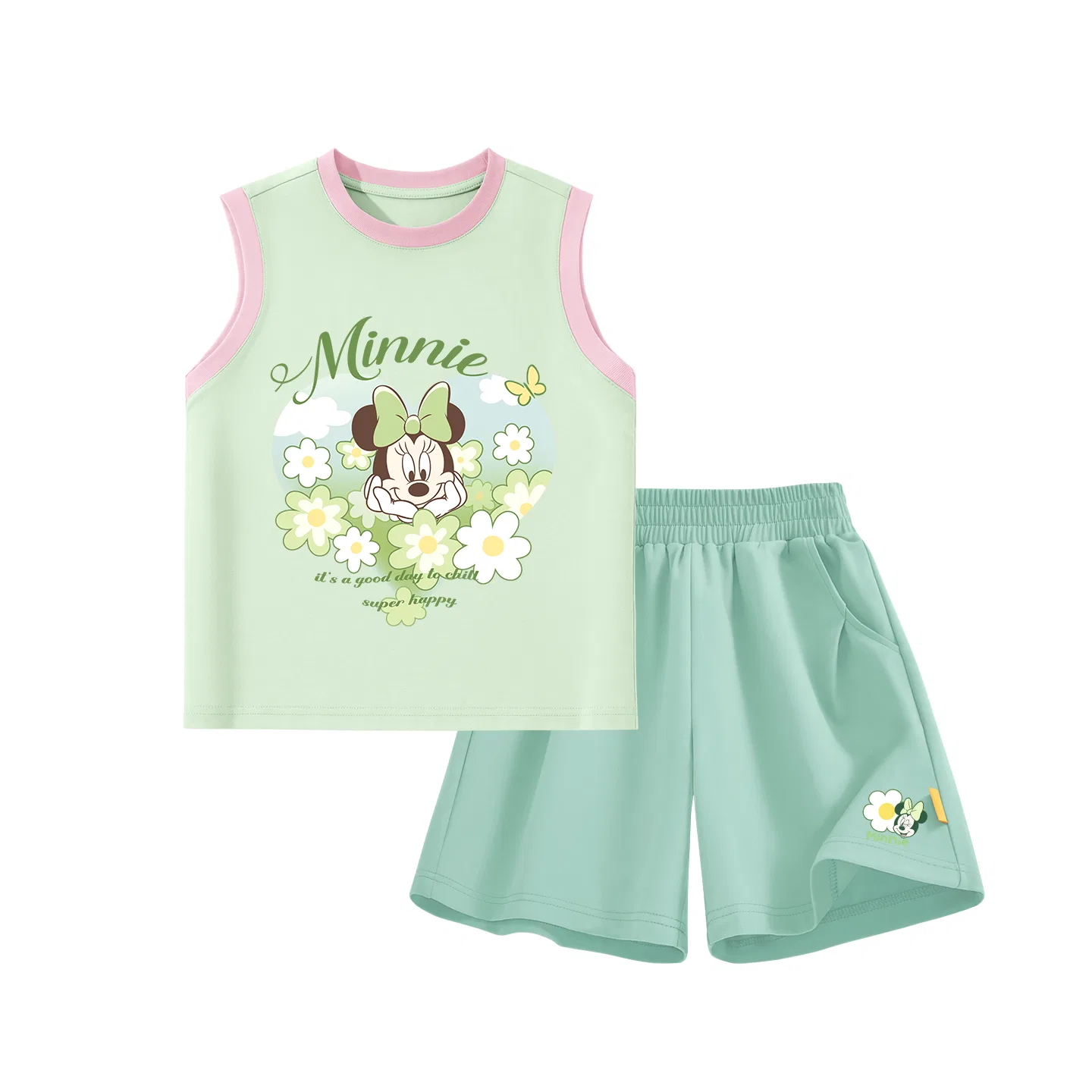 Детский спортивный костюм с круглым вырезом, тонкий стрейч, Disney, Di Floral Pink Green