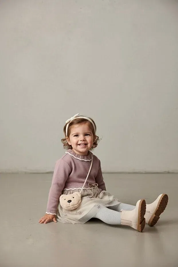 Детский комплект для девочек с принтом Organic teddy bear bag and tulle skirt Minigimin Cicileri, Mor-71011 — фото 2