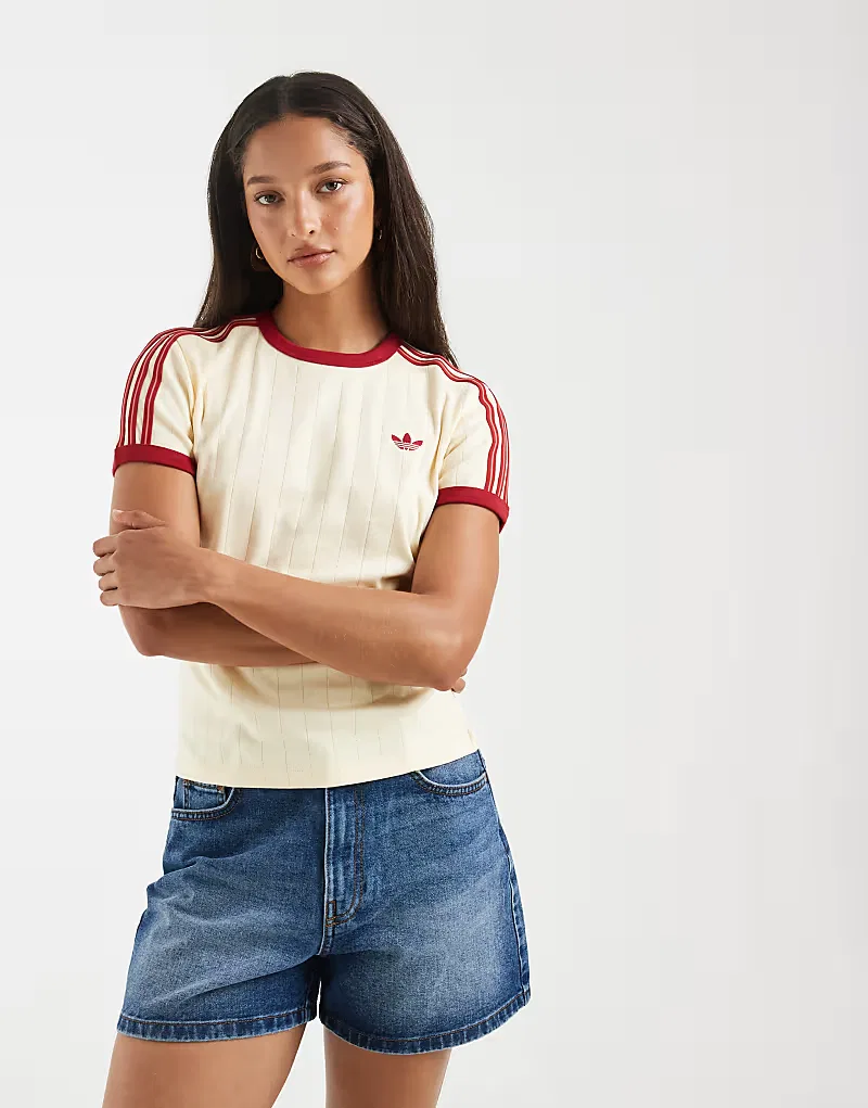 Футболка Adidas Originals Pinstripe с коротким рукавом, приталенного кроя, теплого ванильного /Team Victory — фото 2