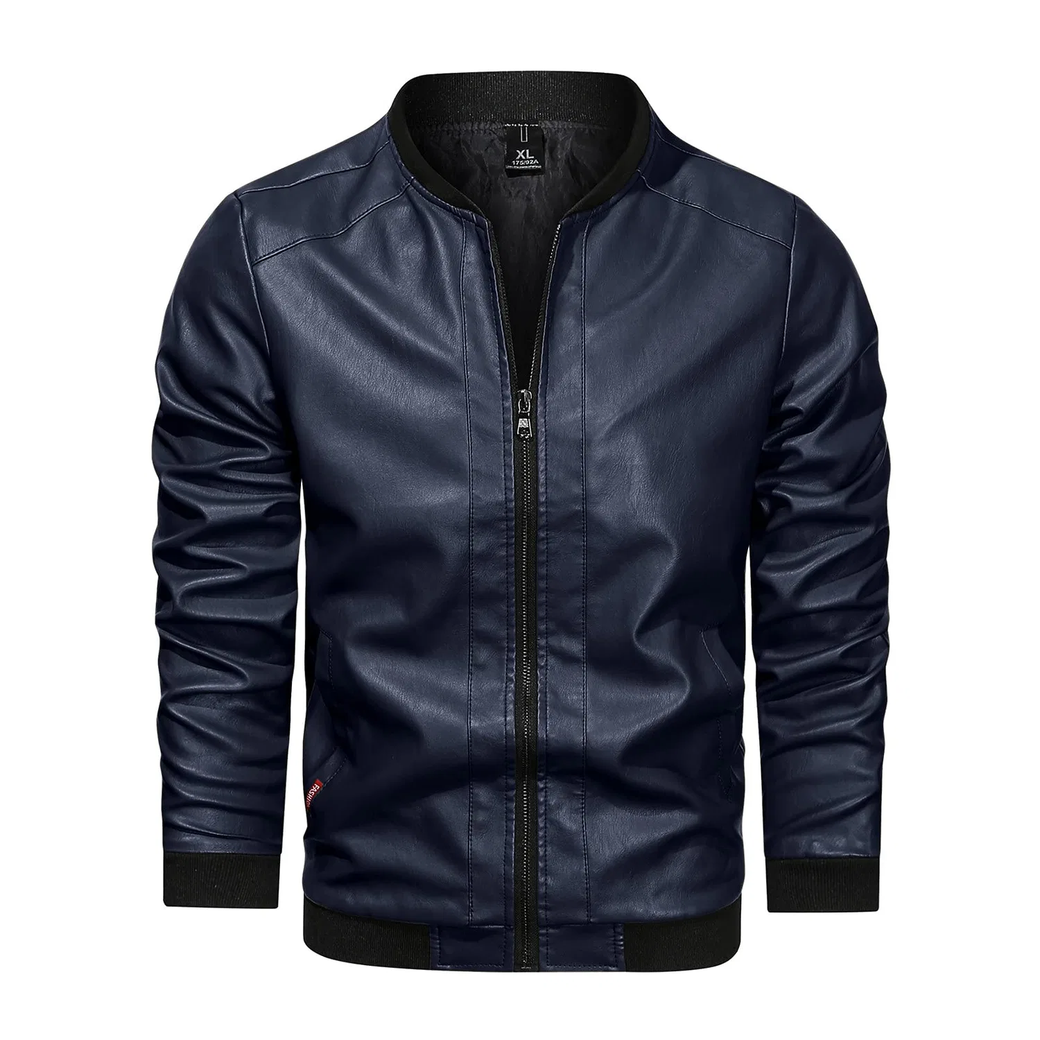 Мужская куртка из экокожи с воротником-стойкой Retro Winter Jacket, Zzzz01-Dark Blue