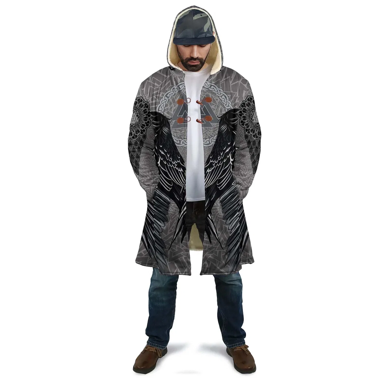 Мужская куртка с принтом Viking Raven Tattoo, Raven Cape — фото 2