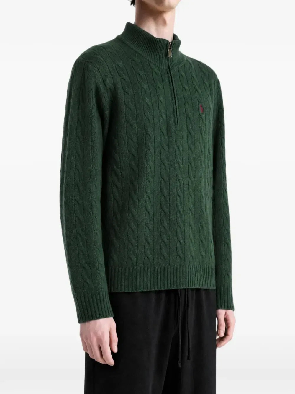 Джемпер с воротником-молнией и косами POLO RALPH LAUREN, зеленый — фото 3