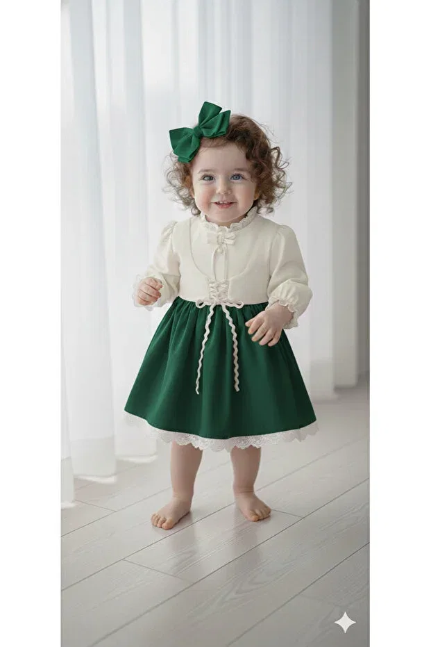 Детское платье для девочек с длинным рукавом Mirace Styl, Green