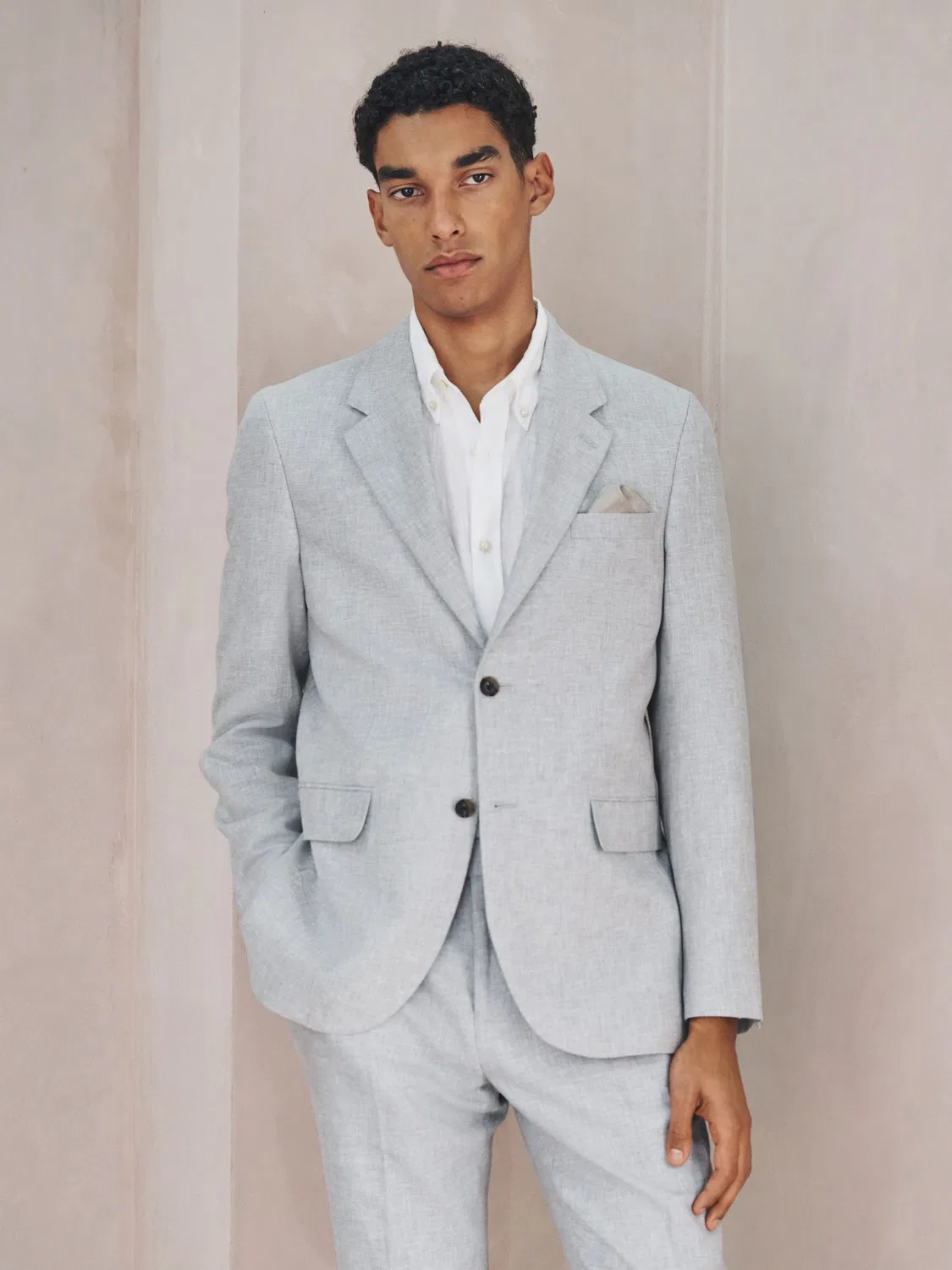 Пиджак приталенный из смесового льна, Grey Tailored Fit Linen Blend Texture Next, серый
