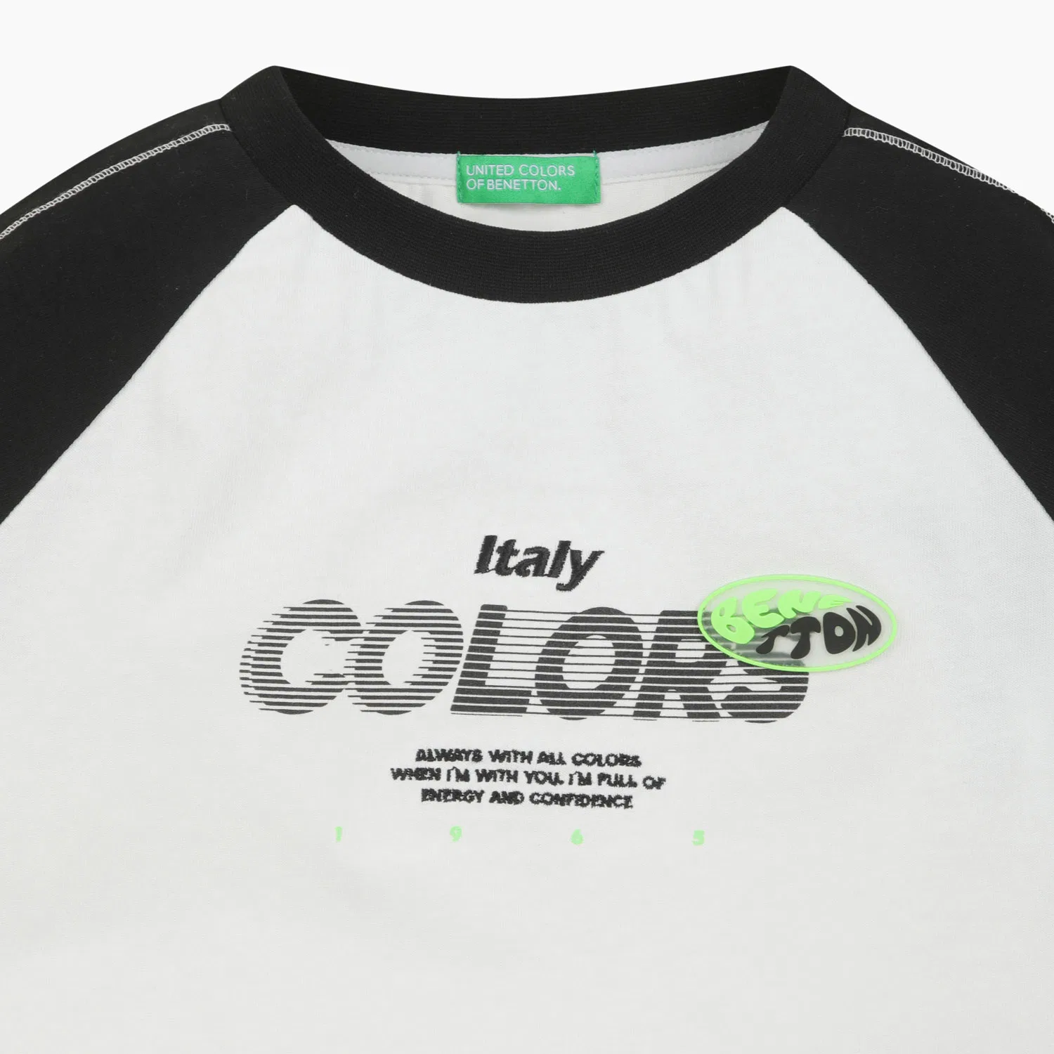 Детская футболка реглан с рукавом 5/8 цвета айвори от Benetton Kids — фото 3
