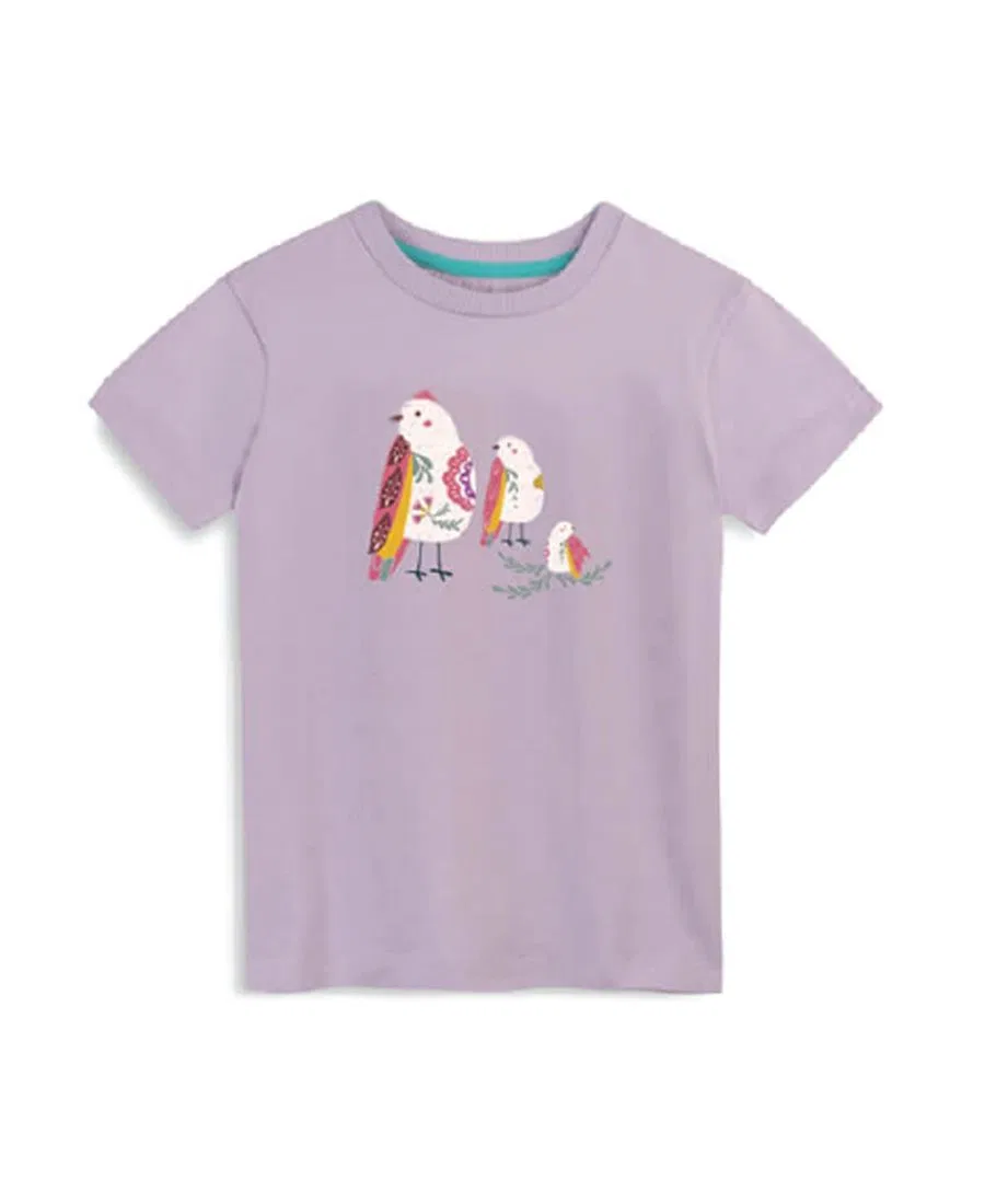 Детская футболка с коротким рукавом и принтом Folk Birds on Petal Pink Mightly