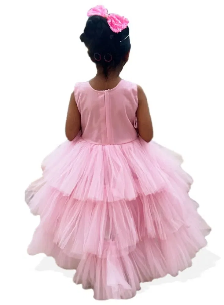 Платье без рукавов с рюшами Twinklesoft mesh layered high and low hem Twinkle Kids, розовый — фото 2