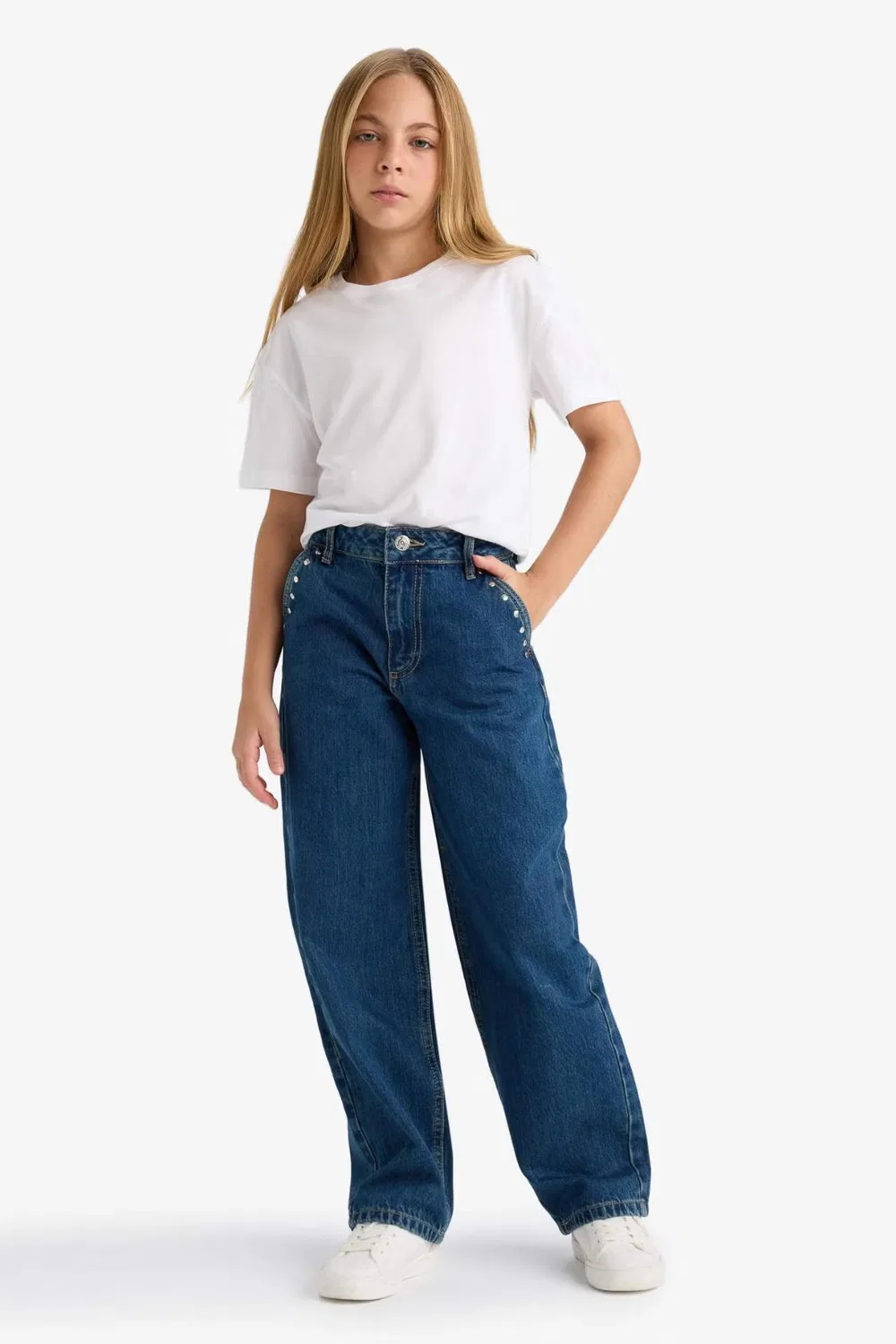 Джинсы свободного кроя с широкими штанинами, модель Baggy Fit, Defacto, синий — фото 4
