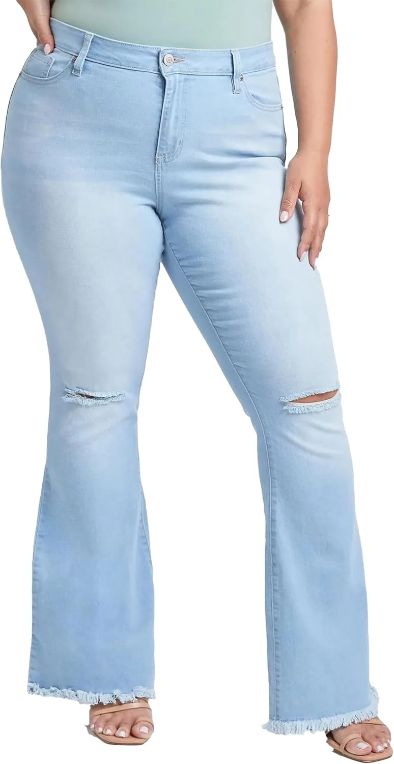 

YMI Women's Plus Size Distressed Super Flare Jeans