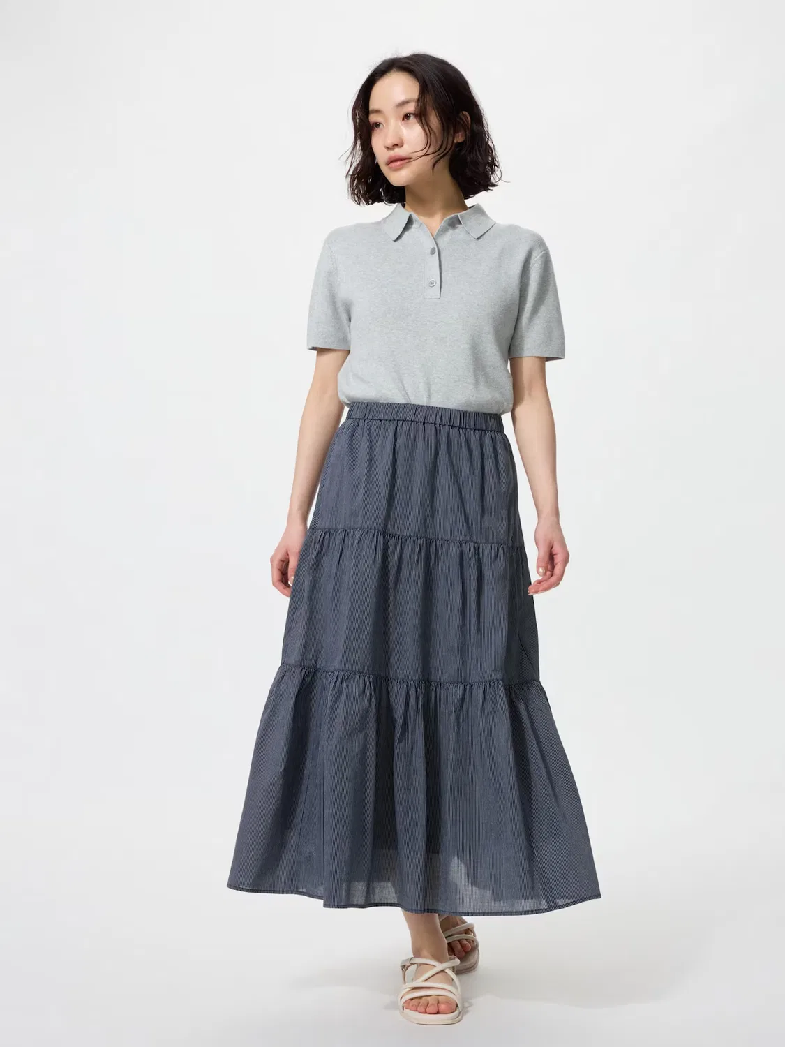 Многослойная юбка Uniqlo, в полоску, темно-синий