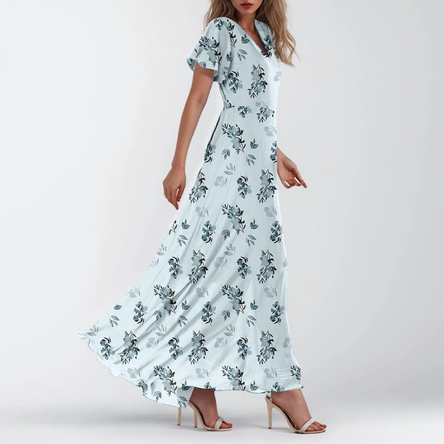 Женское платье макси из шифона с V-образным вырезом, Mint Green — фото 4